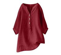 Maglietta da donna con bottoni, scollo a V, camicetta da donna, elegante e chic camicia in cotone lino, colore puro, maglietta di grandi dimensioni, leggera, top traspirante, maglietta quotidiana