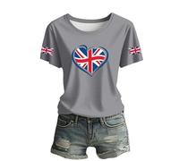 Maglietta da donna con cuore della bandiera britannica - Maglietta patriottica UK effetto 3D | Fan Shirt per mostrare l'amore per il Regno Unito, Stil_z02 grigio, 3XL