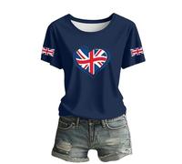 Maglietta da donna con cuore della bandiera britannica - Maglietta patriottica UK effetto 3D | Fan Shirt per mostrare l'amore per il Regno Unito, Stil_z03 blu navy, 3XL