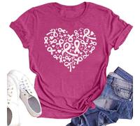 Maglietta da donna con cuore in fiocco Awareness - Maglietta dichiarata per sostenere l'educazione del cancro al seno | Top con messaggio positivo, Stil_h01 rosa acceso, XL