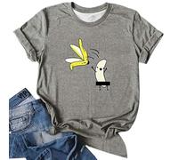Maglietta da donna con divertente motivo a banana - Maglietta a maniche corte con banana dei cartoni animati censurati | Maglia umoristica con doppio scherzo, Stil_k02 grigio, S