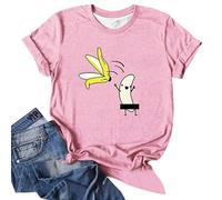 Maglietta da donna con divertente motivo a banana - Maglietta a maniche corte con banana dei cartoni animati censurati | Maglia umoristica con doppio scherzo, Stil_k04 rosa, M