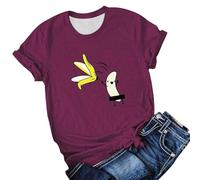 Maglietta da donna con divertente motivo a banana - Maglietta a maniche corte con banana dei cartoni animati censurati | Maglia umoristica con doppio scherzo, Stil_k05 vinaccia, XL