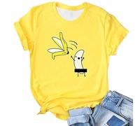 Maglietta da donna con divertente motivo a banana - Maglietta a maniche corte con banana dei cartoni animati censurati | Maglia umoristica con doppio scherzo, Stil_k07 giallo, L