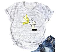 Maglietta da donna con divertente motivo a banana - Maglietta a maniche corte con banana dei cartoni animati censurati | Maglia umoristica con doppio scherzo, Stil_k03 grigio, L