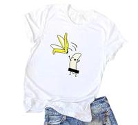 Maglietta da donna con divertente motivo a banana - Maglietta a maniche corte con banana dei cartoni animati censurati | Maglia umoristica con doppio scherzo, Stil_k06 Bianco, L