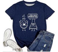 Maglietta da donna con divertente scherzo chimico - 'I Think You're Overreacting' | Top casual per nerd scientifici e studenti, Stil_p04 blu navy, XL