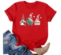 Maglietta da donna con divertenti gnomi di Natale, top rosso con tre motivi gnomi, maglietta festiva per l'Avvento, Stil_n01 rosso, M