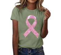 Maglietta da donna con fiocco glitterato - Maglietta Statement per l'educazione del cancro al seno | Maglia a maniche corte con scollo rotondo e motivo, Stil_f01 verde militare, M