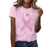 Maglietta da donna con fiocco glitterato - Maglietta Statement per l'educazione del cancro al seno | Maglia a maniche corte con scollo rotondo e motivo, Stil_f04 rosa, M
