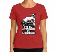 Maglietta da donna con gatto I'm Not Overthinking I'm Storytelling | libri, lettura, amanti dei libri, lettori, scrittori, autore, gatto siamese, gatto, letteratura, verme di libri, biblioteca