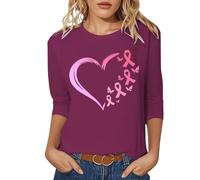 Maglietta da donna con grafica per il mese della coscienza del cancro al seno, girocollo, maniche a tre quarti, top casual da indossare tutti i giorni e festival, rosa intenso, M