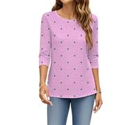 Maglietta da donna con maniche a 3/4, girocollo, con stampa a pois, casual, camicette larghe autunnali alla moda da indossare tutti i giorni, rosa, M