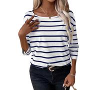 Maglietta da Donna con Maniche A 3/4, Scollo A Barca A Righe, In Cotone Fra8213