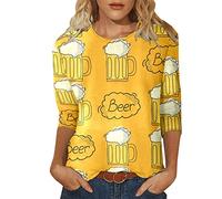 Maglietta da donna con maniche a sette punti, stampa Oktoberfest, top moda Farming Simulator 19, Colore: arancione., L