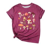 Maglietta da donna con motivo a funghi - Maglietta a maniche corte con stampa botanica in stile cottagecore | Top casual per amanti della natura e della foresta, Stil_l01 viola, 3XL