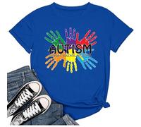 Maglietta da donna con motivo autismo-coscienza - Maglietta con impronte colorate | maglietta grafica con scritta di supporto Educate Advocate, Stil_x01 blu, XXL