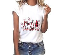 Maglietta da donna con motivo natalizio con stampa, maglione natalizio con scollo rotondo, a maniche corte, maglietta Merry Christmas Modal T-shirts bianco basic Shirt all-match tunica camicetta