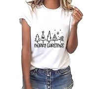 Maglietta da donna con motivo natalizio con stampa, maglione natalizio con scollo rotondo, a maniche corte, maglietta Merry Christmas Modal T-shirts bianco basic Shirt all-match tunica camicetta