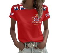 Maglietta da donna con motivo veterano britannico patriottico - Maglia casual con Union Jack e fiore Poppy | Maglietta commemorativa per sostenitori, Stil_w04 rosso, M