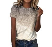 Maglietta da donna con paillettes, stampata, girocollo, manica corta, manica corta, bianco, L