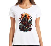 Maglietta da donna con scheletro Samurai Katana Giappone Guerriero Y2K, bianco, M