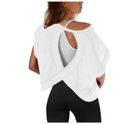 Maglietta da donna con schiena scoperta, sottile, con scollatura sulla schiena, per lo sport, per esercizio, per la palestra, lo yoga, bianco, XXL