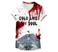 Maglietta da donna con scollo a V, a maniche corte, con spaventoso Blood sanguinoso Cold Like My Soul, maglietta casual, costume horror top, leggera, per feste, abbigliamento da strada, O bianco., XL