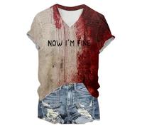 Maglietta da donna con scollo a V, a maniche corte, con spaventoso Blood sanguinoso Cold Like My Soul, maglietta casual, costume horror top, leggera, per feste, abbigliamento da strada, P rosso., S