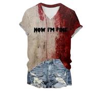 Maglietta da donna con scollo a V, a maniche corte, con spaventoso Blood sanguinoso, Cold Like My Soul, maglietta casual, costume horror top, leggera, per feste, abbigliamento da strada, Q rosso., XXL