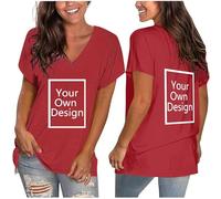 Maglietta da donna con scollo a V, a maniche corte, con testo personalizzato e immagine anteriore e posteriore, taglie dalla S alla XXL, P01 Vino, XL