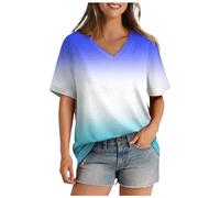 Maglietta da donna con scollo a V a maniche corte, maglietta casual e casual Sarà popolare nel 2024, Blu, S