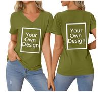 Maglietta da donna con scollo a V, a maniche corte, stampa del proprio design anteriore e posteriore, taglie dalla S alla 3XL, P02 Verde, S