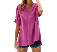 Maglietta da donna con scollo a V - Camicia da donna con bottoni con scollo a V - Maglietta aperta per il tempo libero all'aria aperta - Maglietta comoda top sciolta camicetta traspirante camicia per