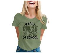 Maglietta da donna con scollo a V, casual, da donna, a maniche corte, scollo rotondo, con stampa lettera, alla moda, per la vita quotidiana, taglie forti, Verde militare., S