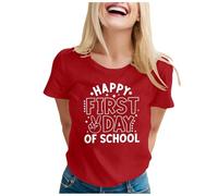 Maglietta da donna con scollo a V, casual, da donna, a maniche corte, scollo rotondo, con stampa lettera, alla moda, per la vita quotidiana, taglie forti, Rosso anguria, L