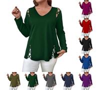 Maglietta da donna con scollo a V Chic, maglietta da donna di grandi dimensioni, maglietta a maniche lunghe traforata top originale 2025 nuovi vestiti tinta unita loungewear metà stagione t-shirt 5XL