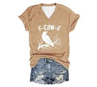 Maglietta da donna con scollo a V, con corvo e stelle, casual, gotico con scritta F-CAW-F, motivo uccello cupo in stile sketch, Stil_o05 kaki, S