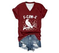 Maglietta da donna con scollo a V, con corvo e stelle, casual, gotico con scritta F-CAW-F, motivo uccello cupo in stile sketch, Stil_o09 vinaccia, XXL