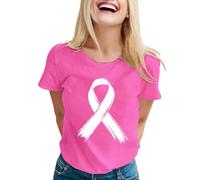 Maglietta da donna con scollo a V, con fiocchi di cancro al seno, casual, basic top per tutti i giorni, rosa intenso, XXL
