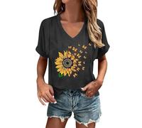 Maglietta da donna con scollo a V con stampa casual, comoda da indossare quotidianamente, in tessuto morbido traspirante chic per le donne, 9-grigio scuro, L