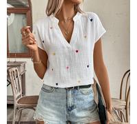 Maglietta da donna con scollo a V e ricamo Love L,M,S,XL,XSCuoreTessuto