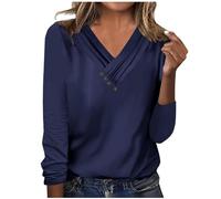 Maglietta da donna con scollo a V, maniche corte, stampata con amore, colore rosso, Blu marino, L