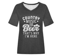 Maglietta da donna con scollo a V, per gli appassionati di campagna - Country Music and Beer | Maglietta casual per festival e concerti, Stil_r03 Grigio, L