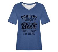 Maglietta da donna con scollo a V, per gli appassionati di campagna - Country Music and Beer | Maglietta casual per festival e concerti, Stil_r02 blu, 4XL