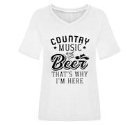 Maglietta da donna con scollo a V, per gli appassionati di campagna - Country Music and Beer | Maglietta casual per festival e concerti, Stil_r05 Bianco, XXL