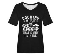 Maglietta da donna con scollo a V, per gli appassionati di campagna - Country Music and Beer | Maglietta casual per festival e concerti, Stil_r01 Nero, L