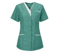 Maglietta da donna con scollo a V, per infermieri, uniformi, tunica, tunica top, uniforme da badante, tunica per Halloween, cosplay, clinica, cameriera, protettiva contro il cancro al seno, maglietta