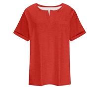 Maglietta da donna con scollo a V, tinta unita, grande, vestibilità larga, maniche corte, costume da aerobica casual, Colore: rosso, 3XL
