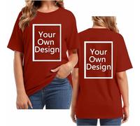 Maglietta da donna con scollo rotondo, a maniche corte, testo e immagine personalizzati sul davanti e sul retro, taglie dalla S alla 5XL, P02 Vino, 5XL